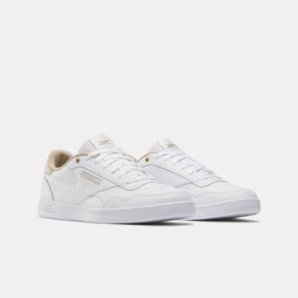 Reebok Court Advance Shoes White Leather Gold Details Running Shoes Sneakers - Picture 1 of 9